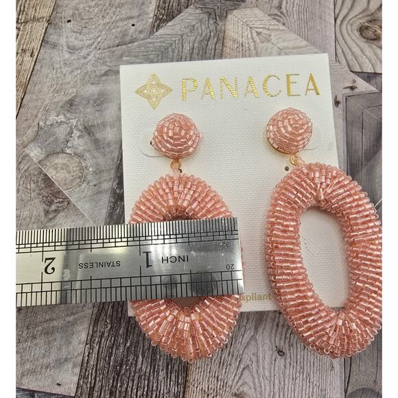 Panacea Gold Plated Pink Beaded Oval Drop Dangle Post Earrings - Picture 2 of 3